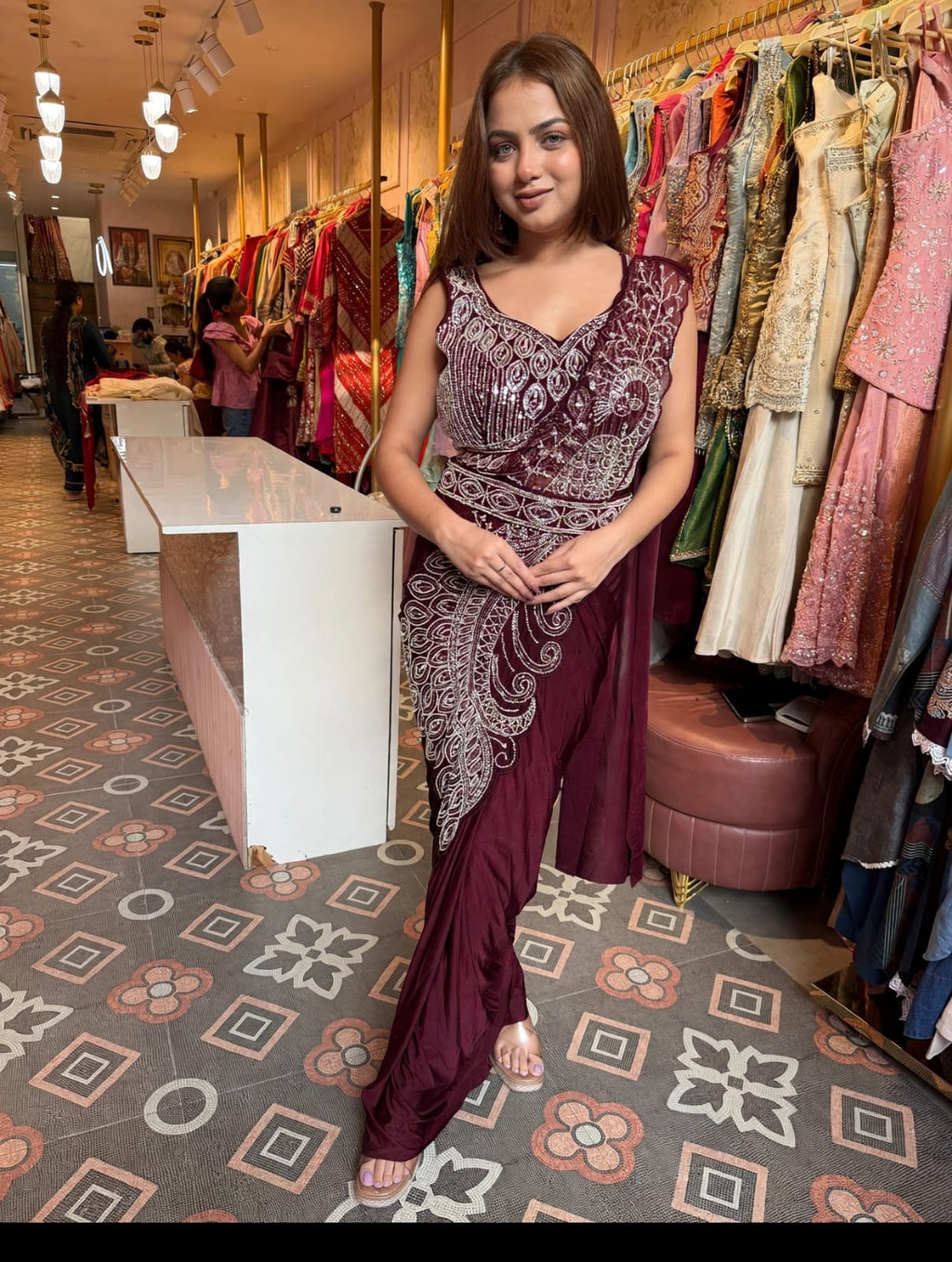 Sequin draped saree blouse and pallu
