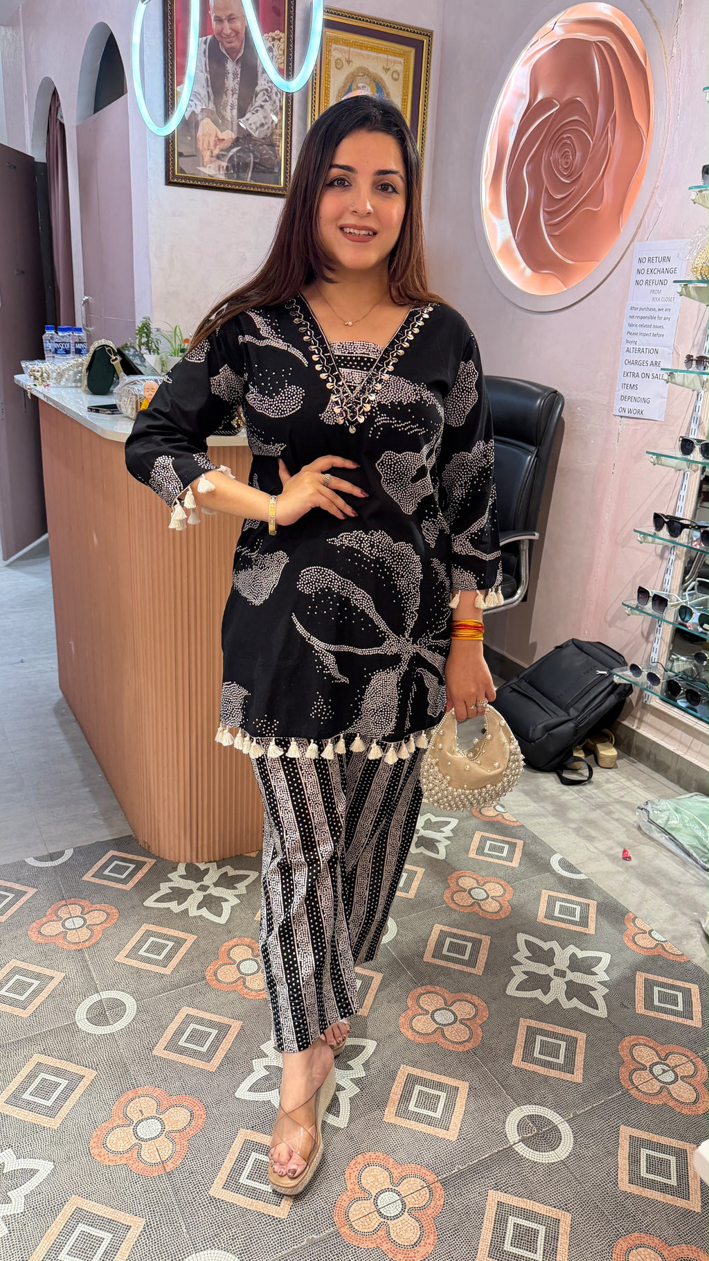 Printed Kurta with Straight Pants & Tassel Detailing