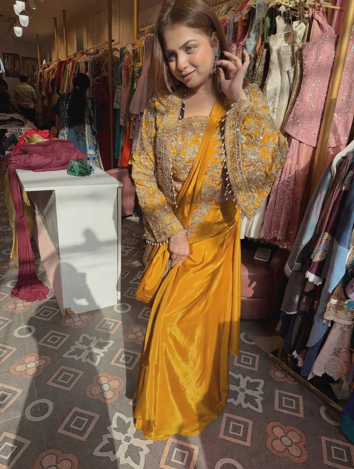 Saree with Embroidered Cropped Jacket & blouse