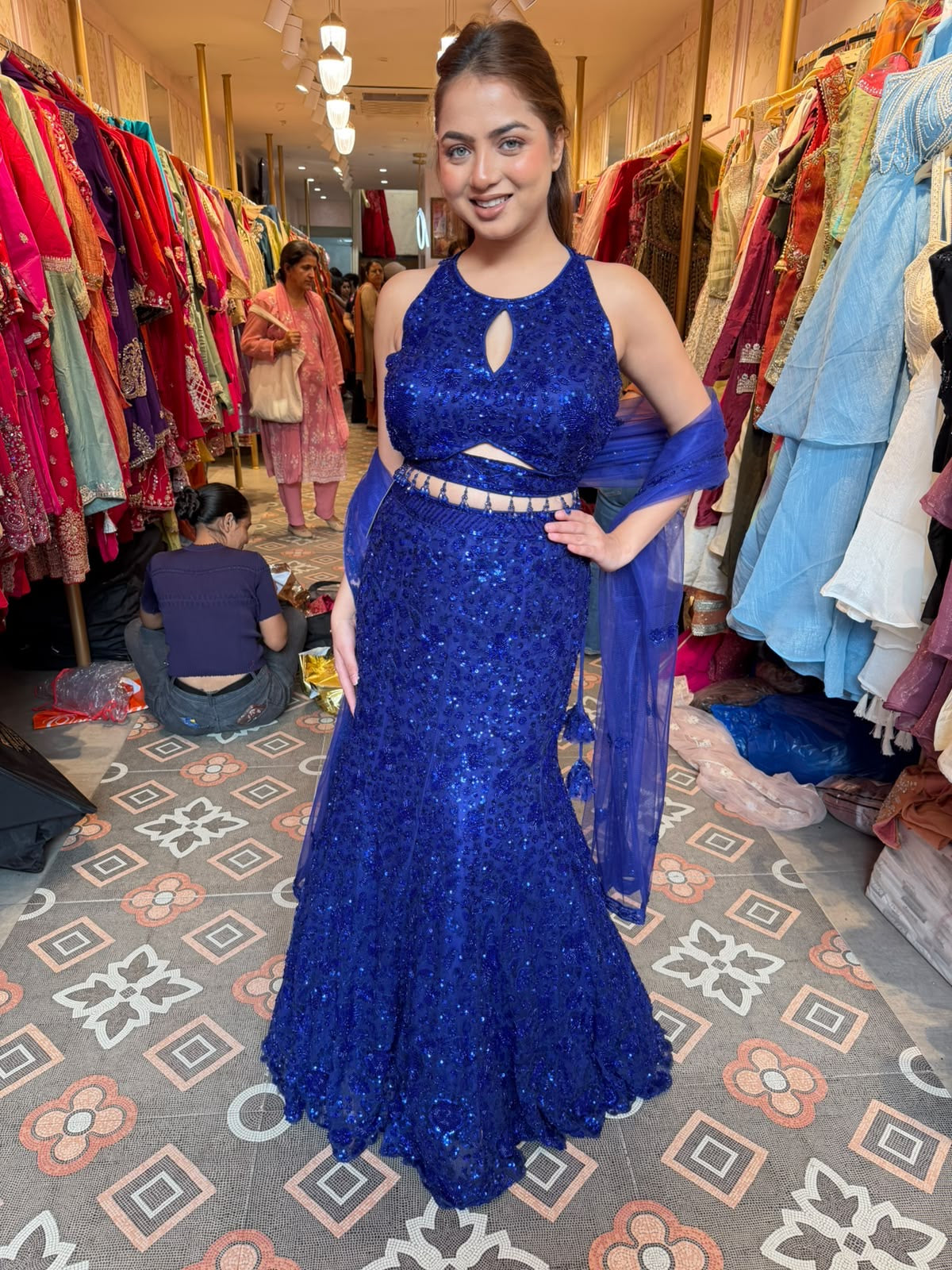 Royal Blue Sequin Mermaid Lehenga with Designer Blouse
