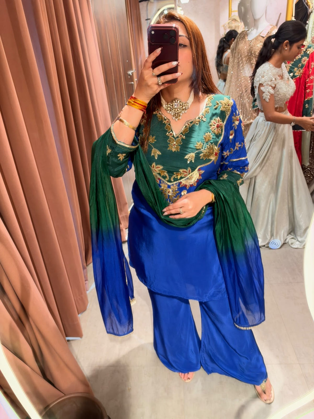 Embroidered Contrast Sharara Suit with Contrast Dupatta