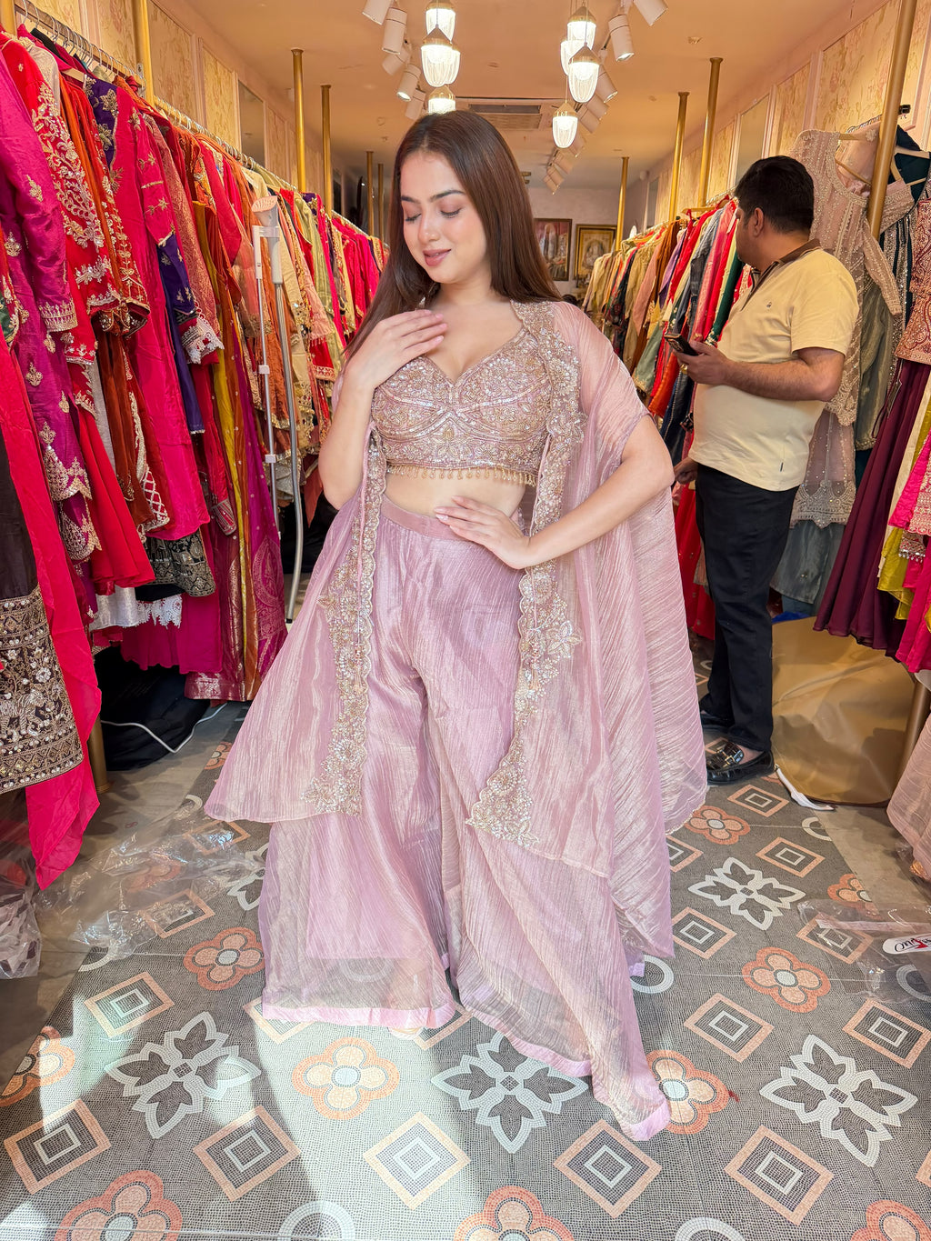 Elegant Embroidered Palazzo with CapeAPE Sharer Set