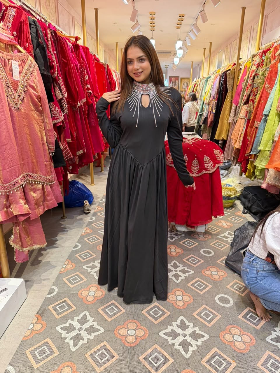 Black Embellished High-Neck Gown