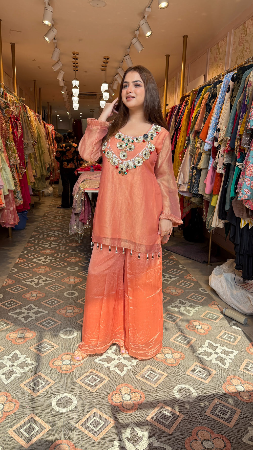 Silk Blend Peplum Kurta with Palazzo Pants Set