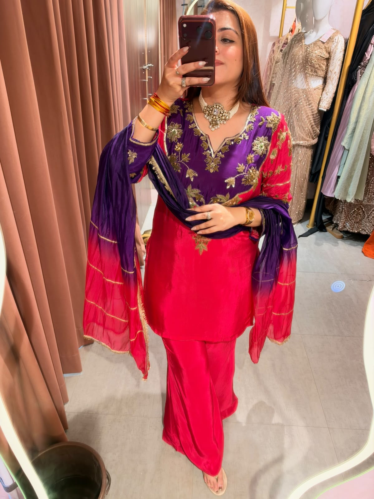 Embroidered Contrast Sharara Suit with Contrast Dupatta