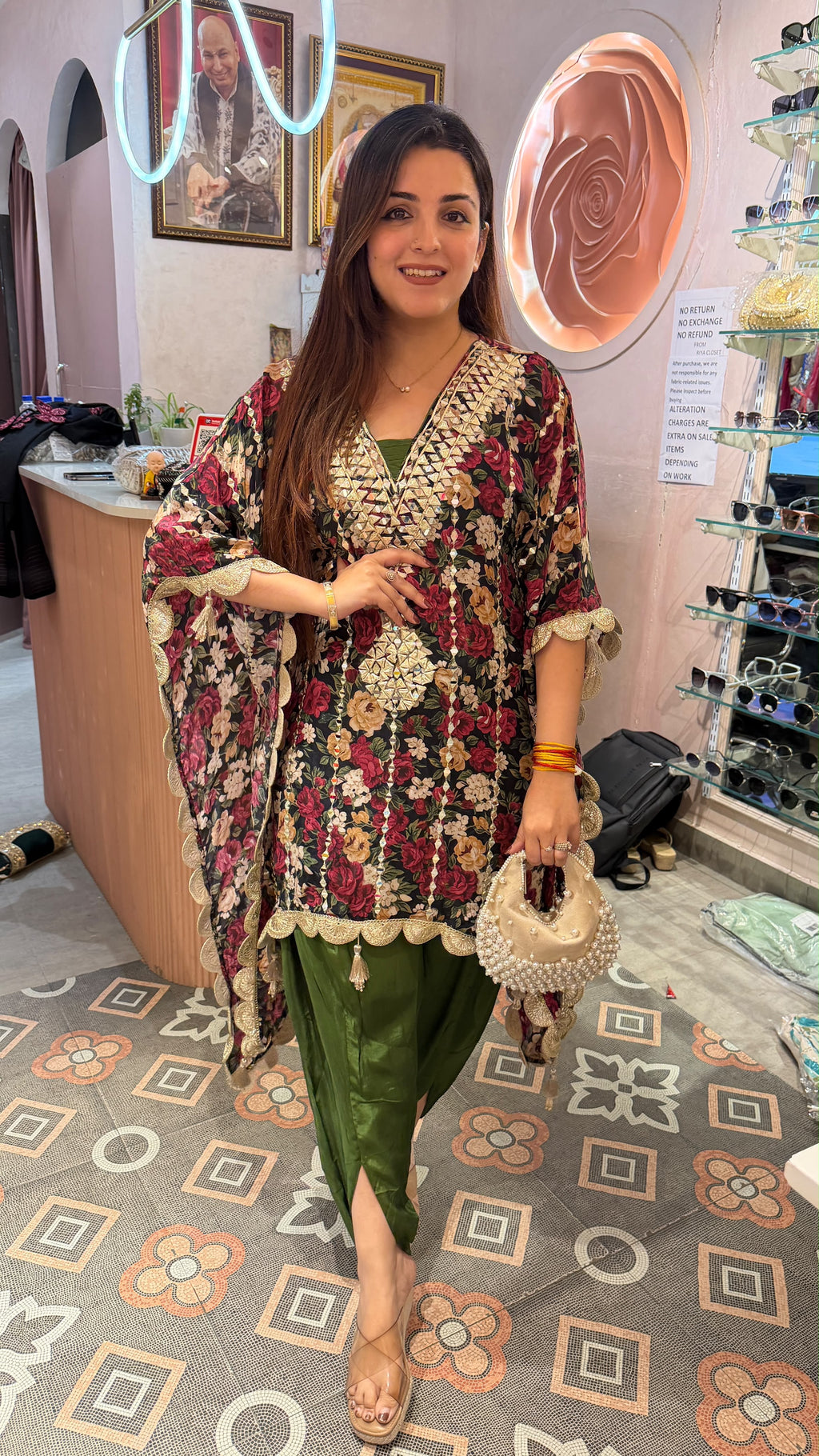 Floral Printed Short Kurta with Dhoti Pants & Dupatta