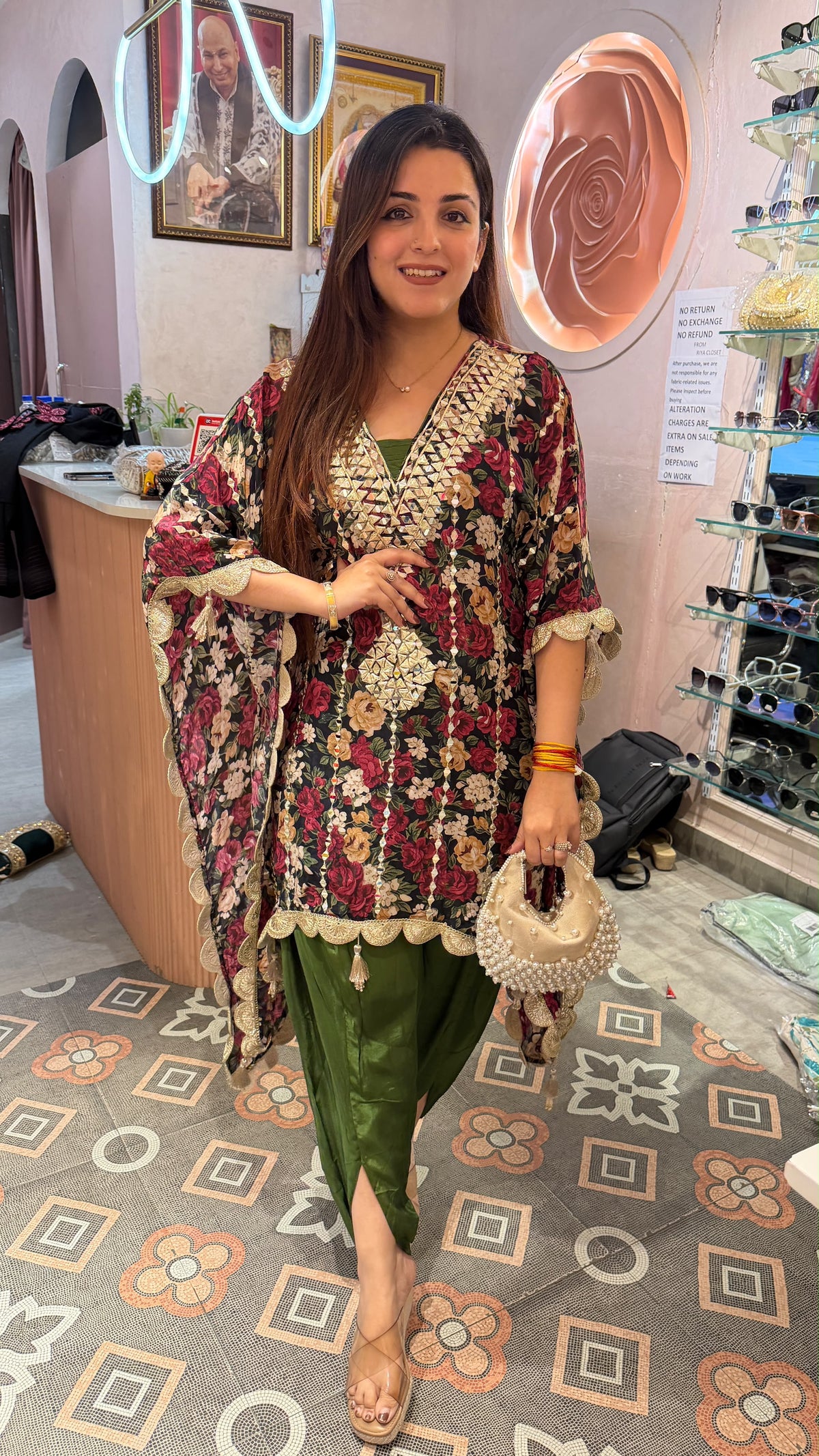 Floral Printed Short Kurta with Dhoti Pants & Dupatta