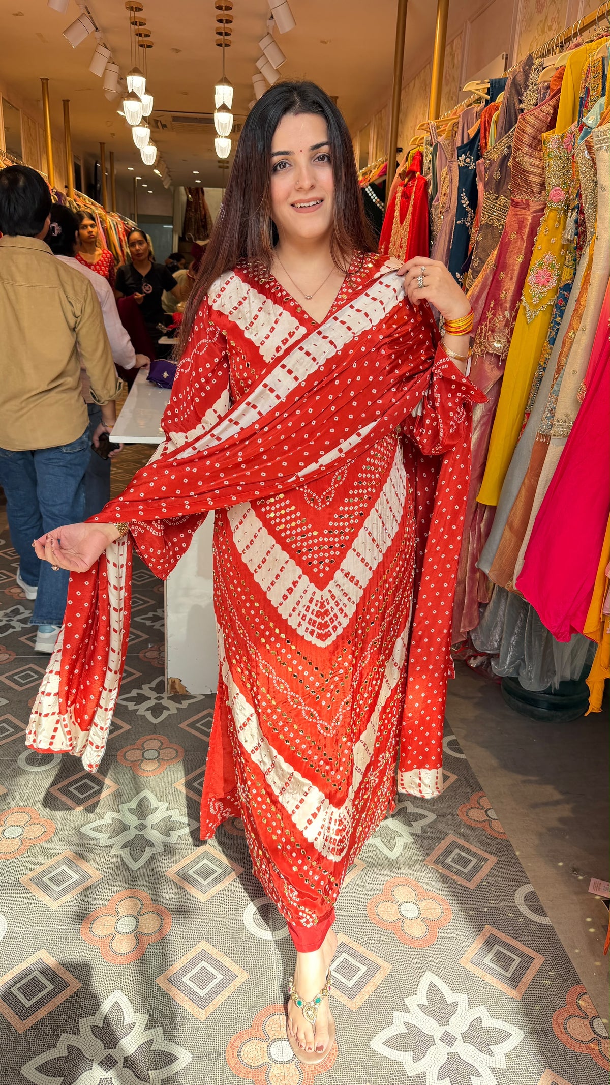 Gujarati Bandhej Printed Suit with Dupatta