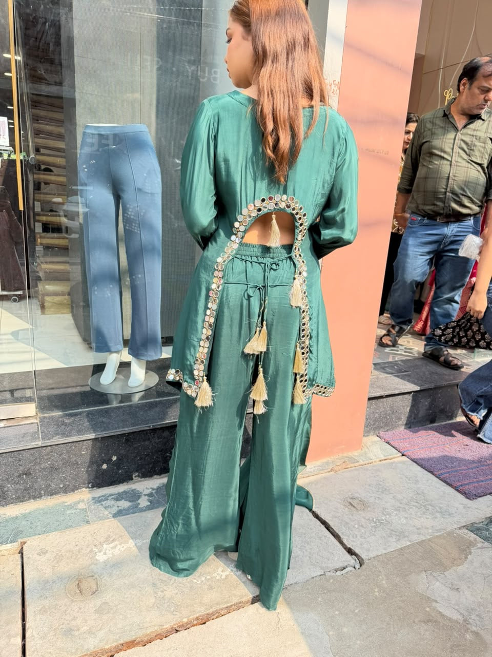 Emerald Green Mirror Work Palazzo Suit Set