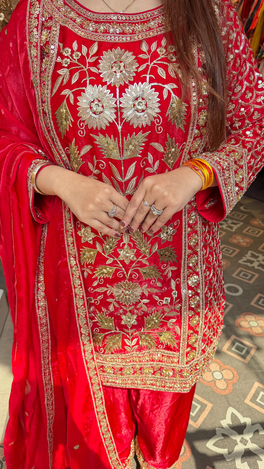 Fuchsia Embroidered Straight Kurta with Palazzo Pants & Dupatta