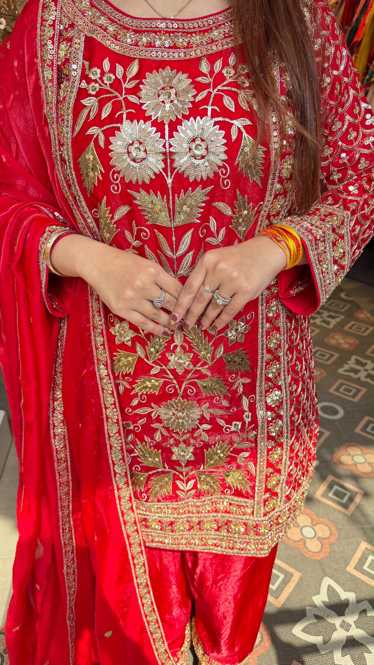 Fuchsia Embroidered Straight Kurta with Palazzo Pants & Dupatta