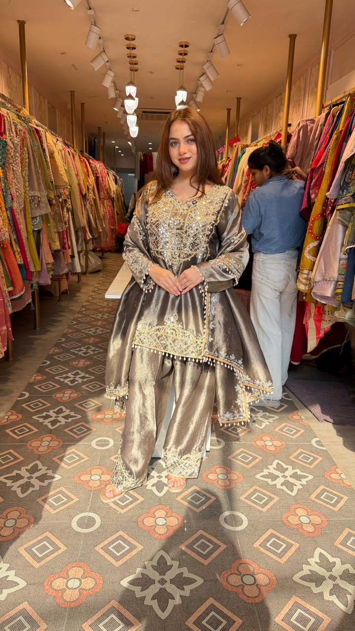 Embroidered Punjabi Suit with Patiala Pants & Dupatta