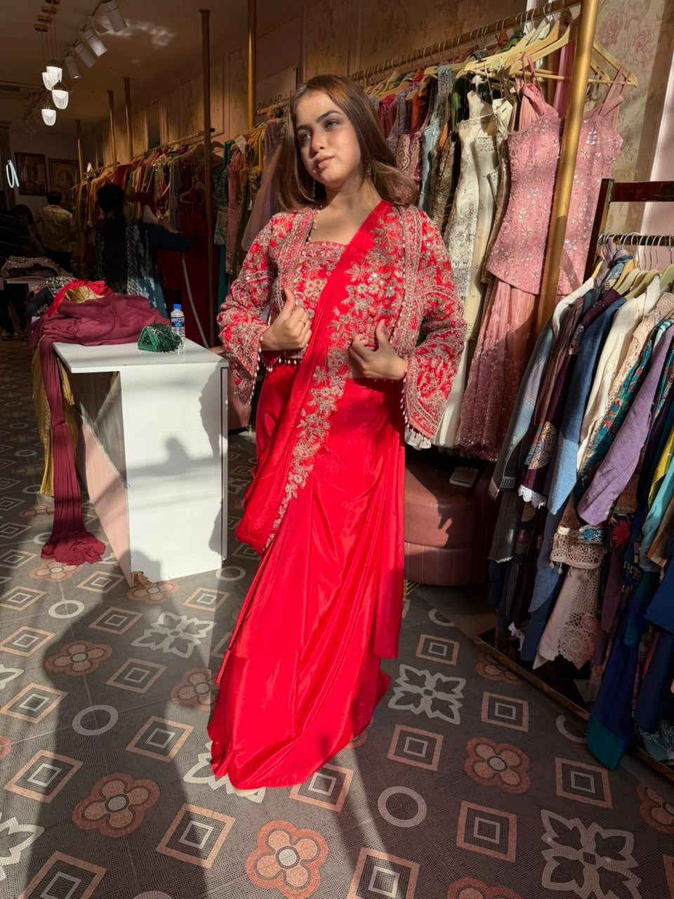 Saree with Embroidered Cropped Jacket & blouse