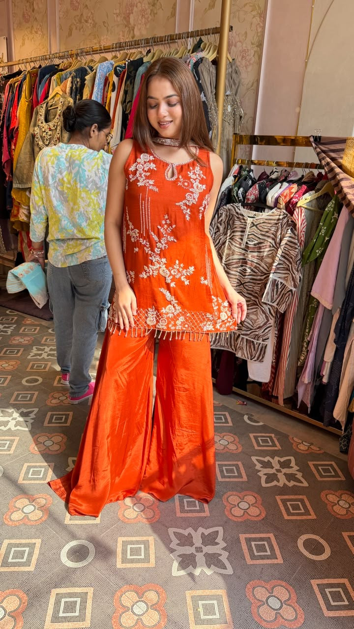 Pretty Embroidered Peplum Sharara Set