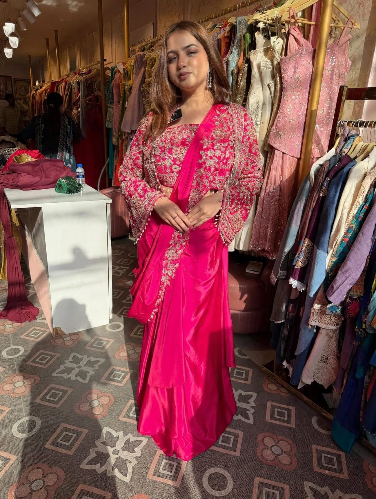 Saree with Embroidered Cropped Jacket & blouse
