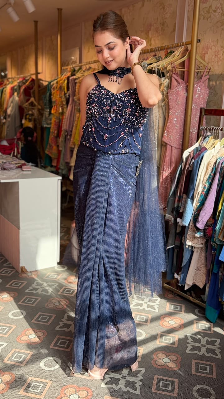 Sequin Corset Top with Wide-Leg Palazzo Pants