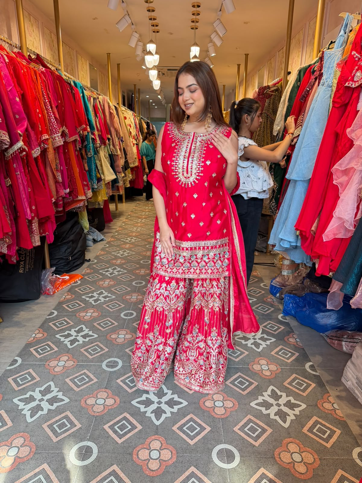 Fuchsia Pink Embroidered Sharara Suit