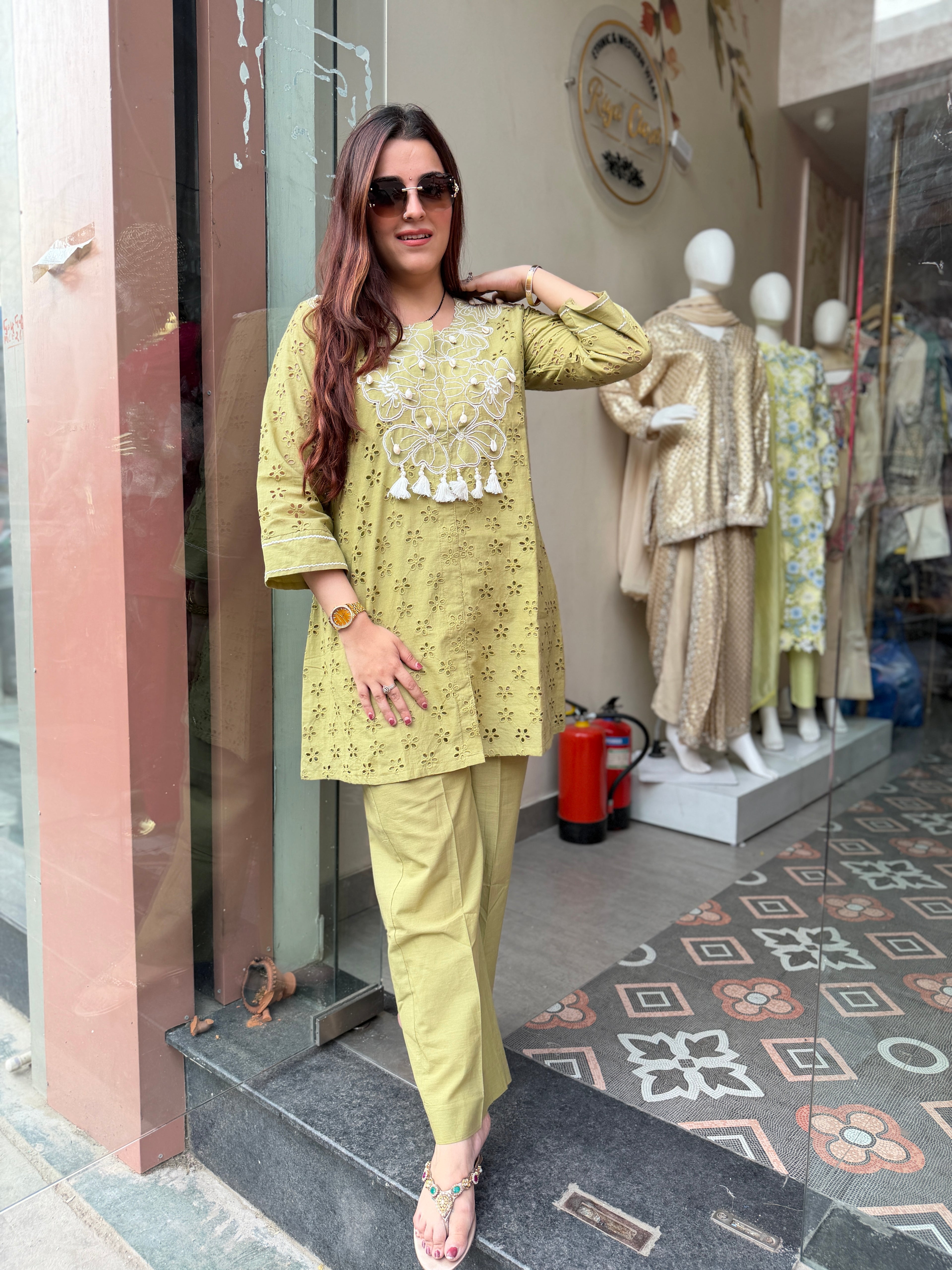 Rust cotton embroidered coord set