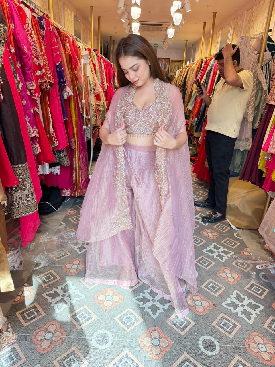 Elegant Embroidered Palazzo with CapeAPE Sharer Set