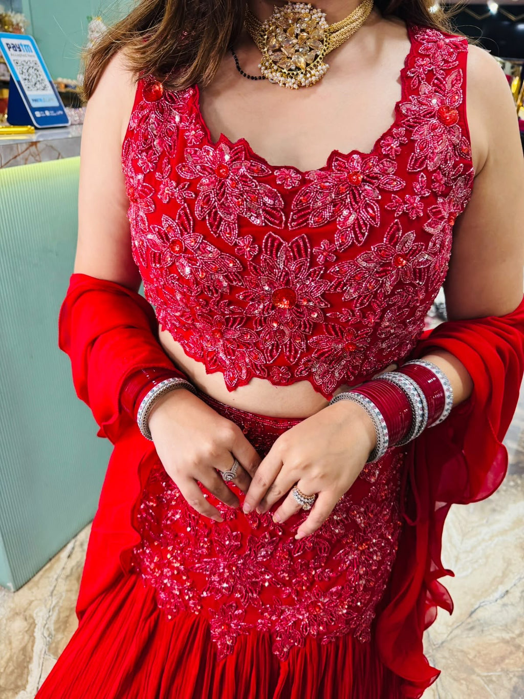 Red Embroidered Lehenga Choli with Dupatta