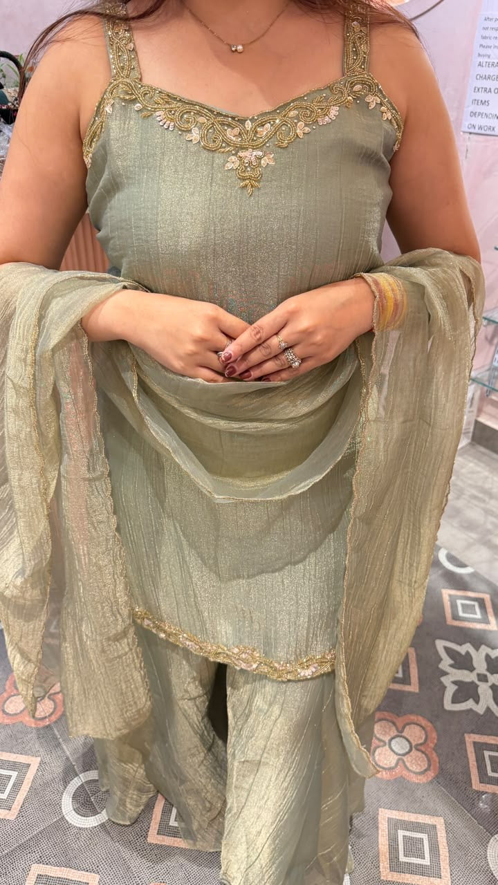 Sage Green Embroidered Palazzo Suit Set