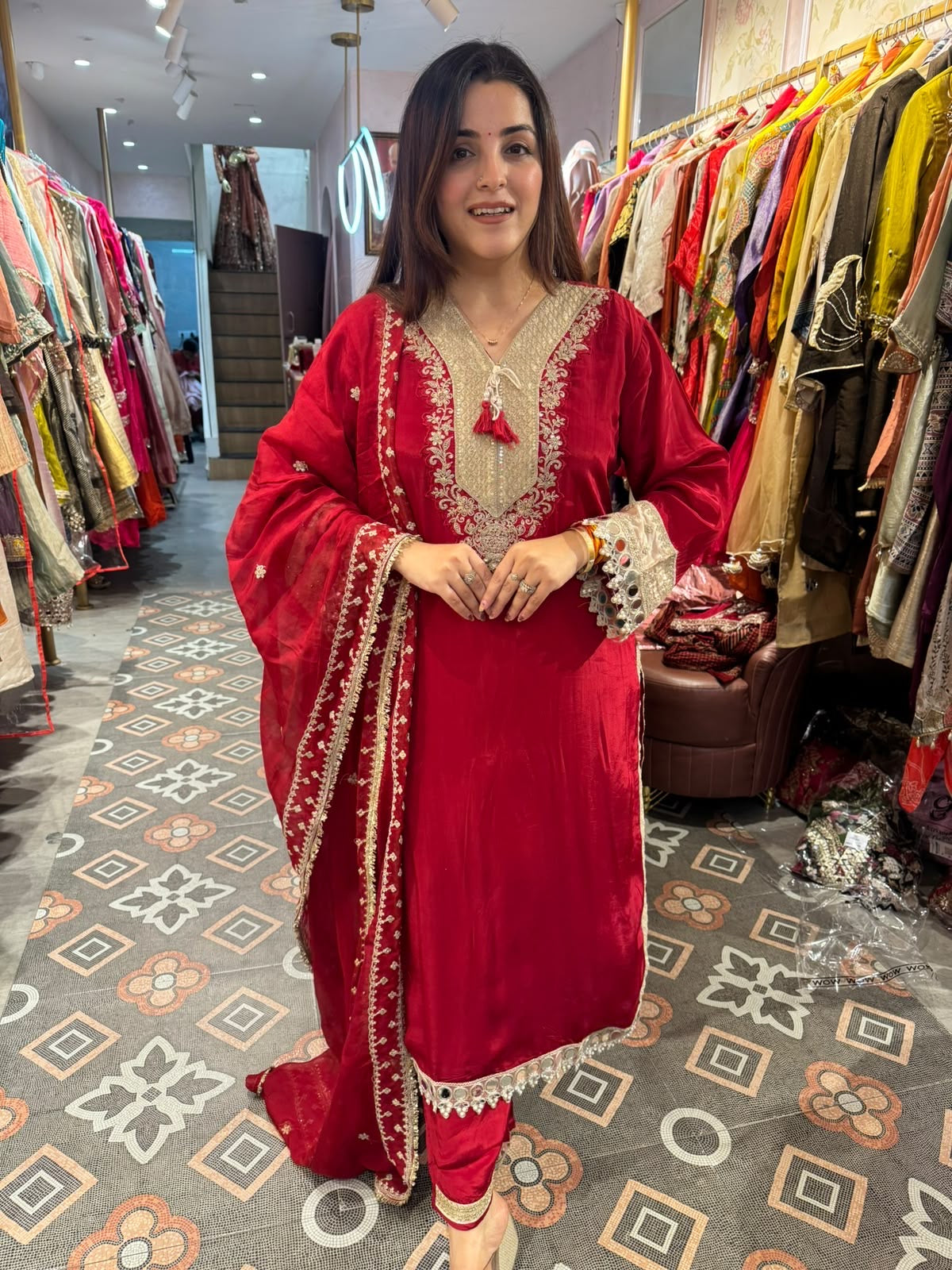 Royal Ruby Red Pakistani Suit with Dupatta