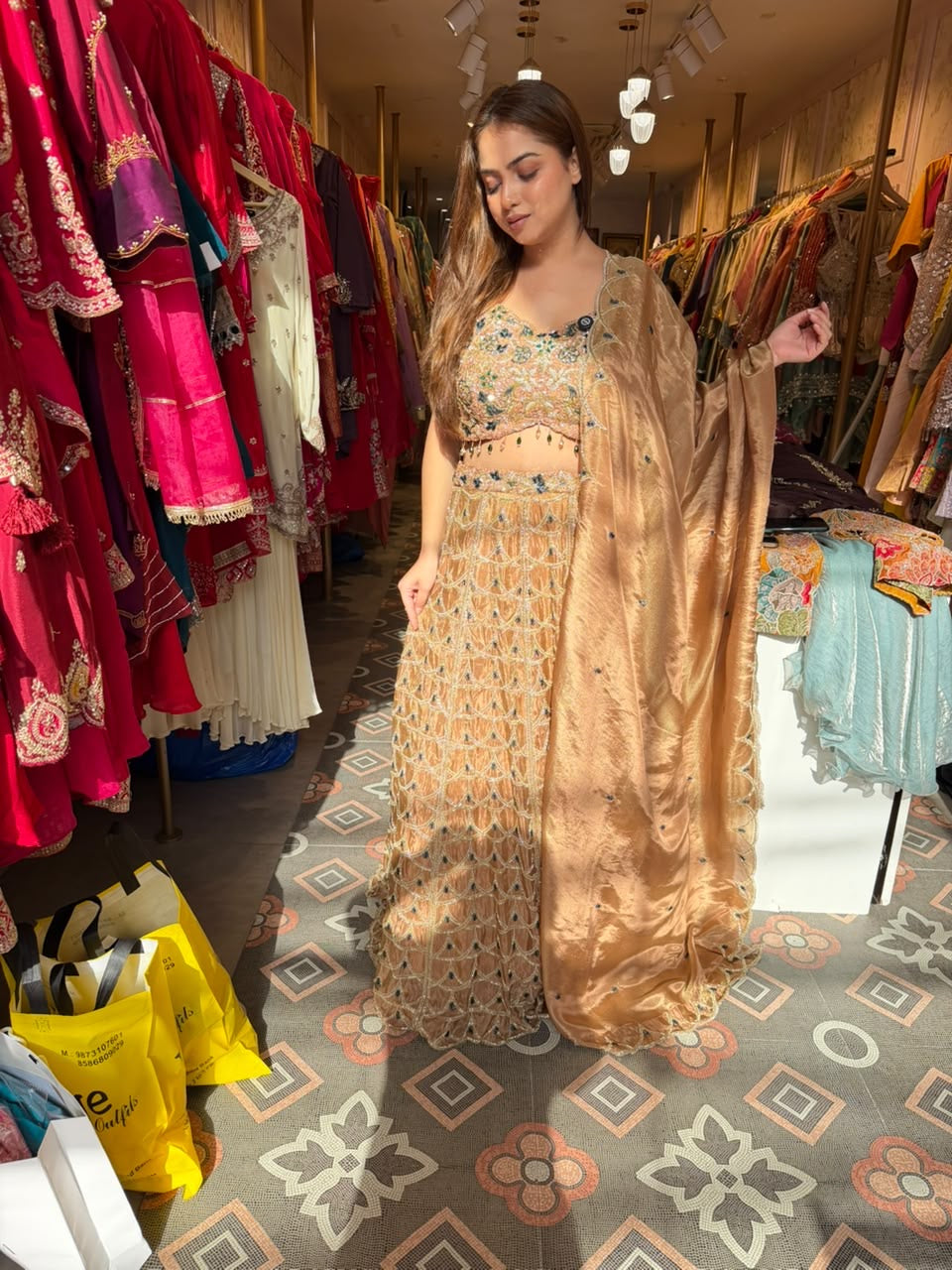Golden Champagne Embroidered Lehenga