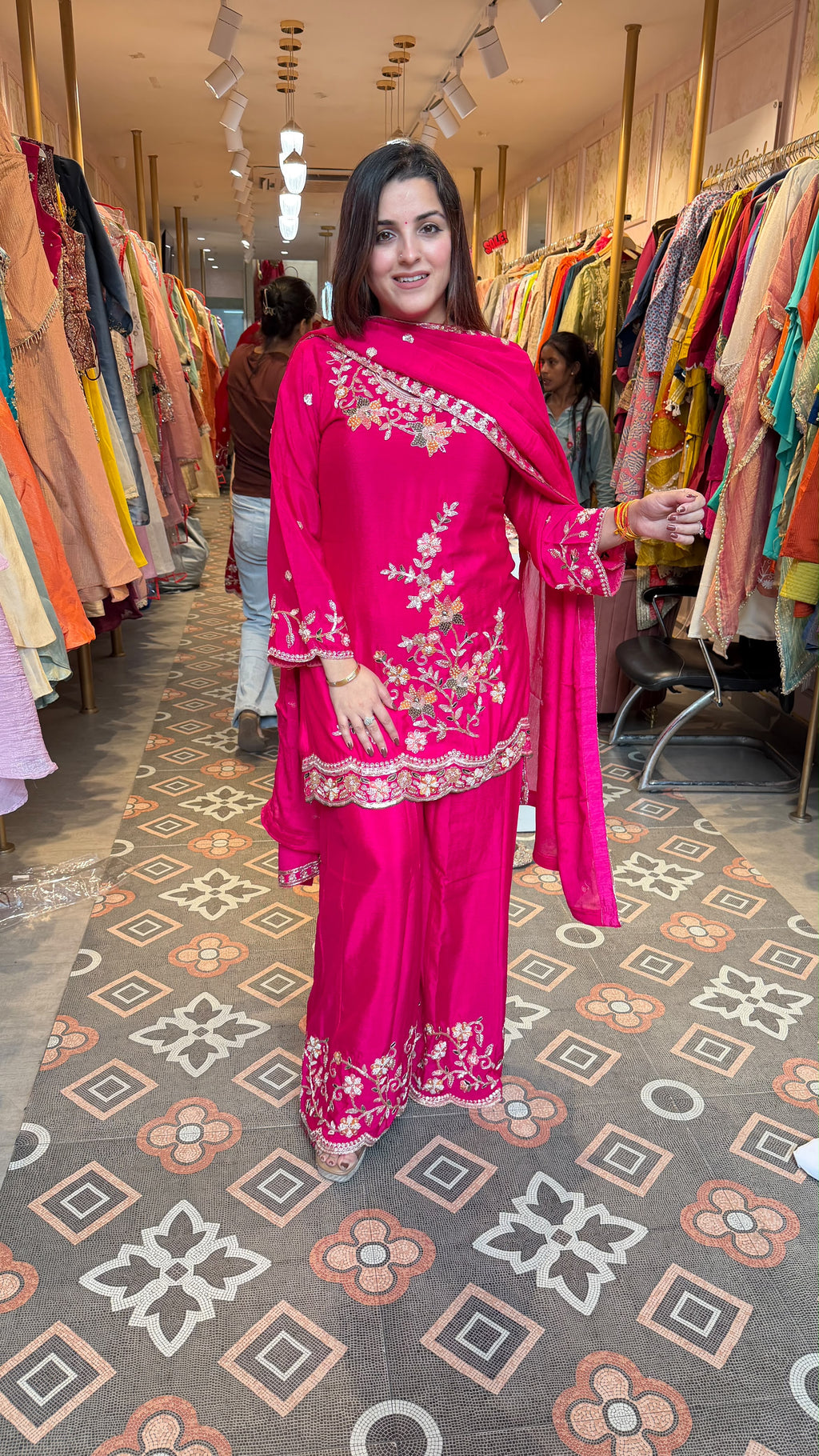 Pearl thread  Embroidered Straight Kurta Palazzo Suit