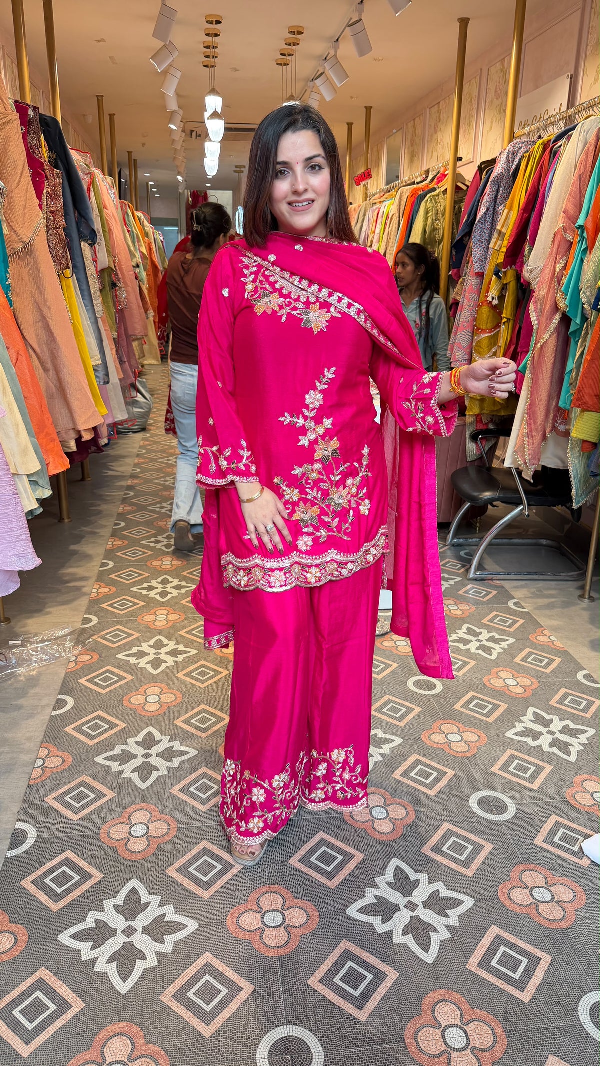 Pearl thread  Embroidered Straight Kurta Palazzo Suit