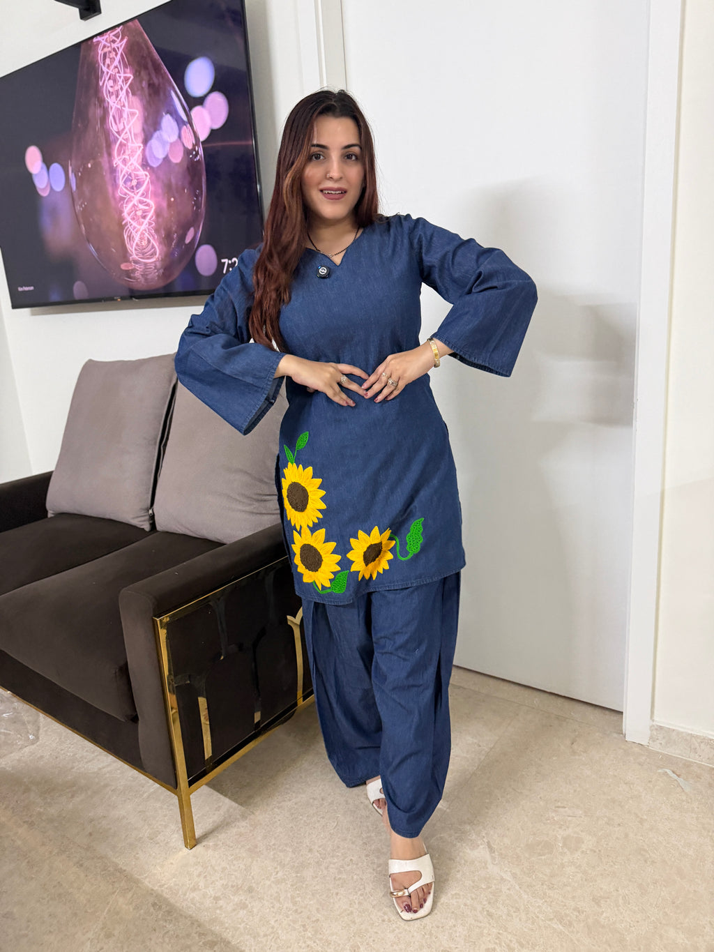Sunny petals denim coord set