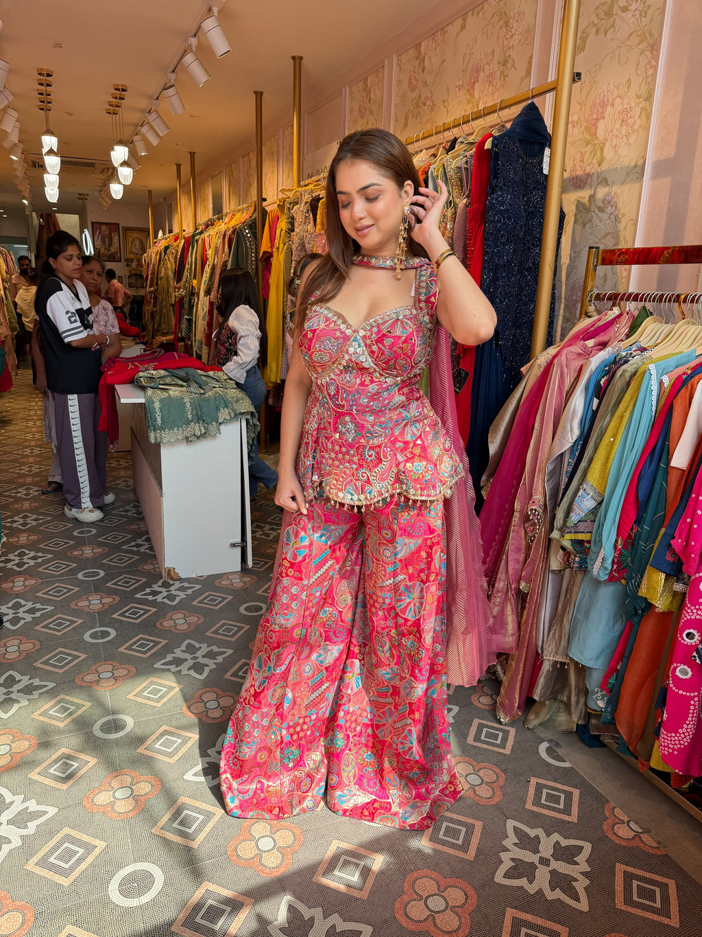 Embroidered Peplum Palazzo Co-ord Set with Dupatta