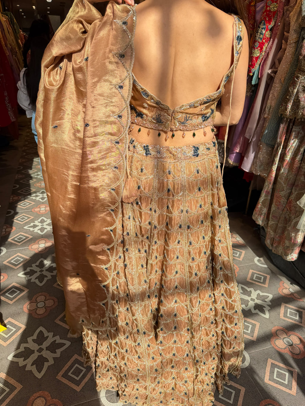 Golden Champagne Embroidered Lehenga