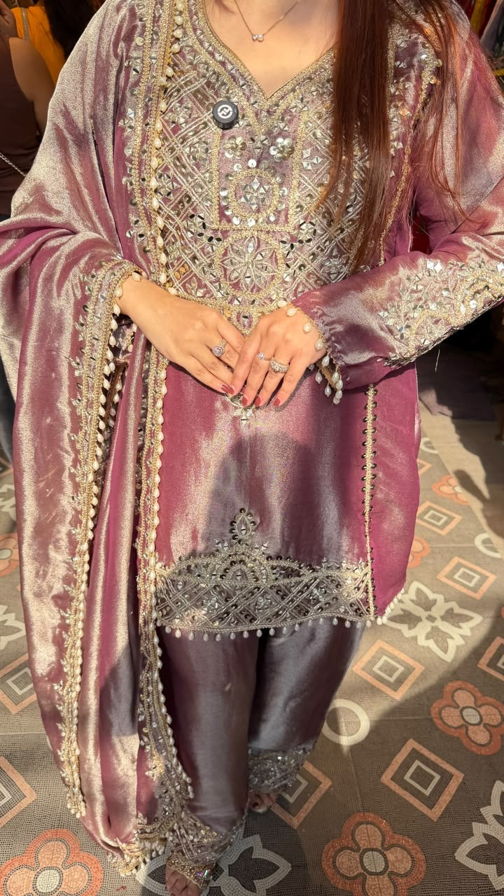 Embroidered Punjabi Suit with Patiala Pants & Dupatta