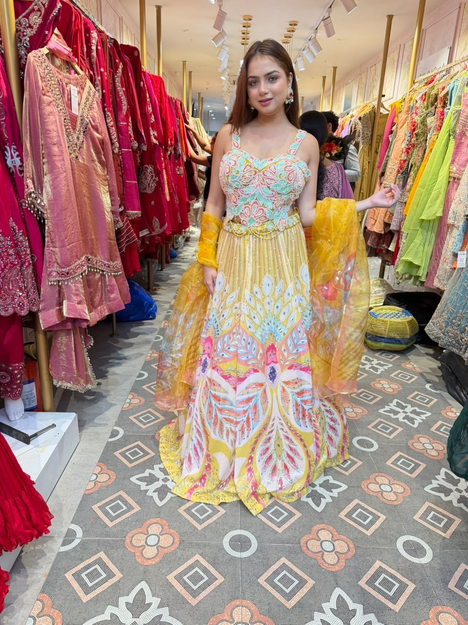Multicolour Floral Embroidered Lehenga Choli with Dupatta