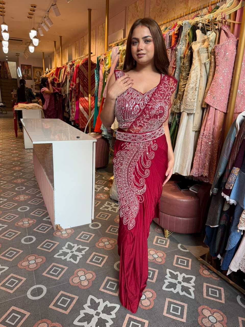Sequin draped saree blouse and pallu