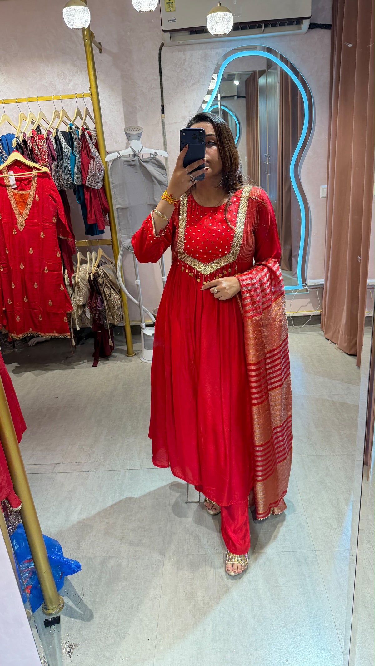 Red Embroidered Anarkali Suit with Gota Patti Dupatta