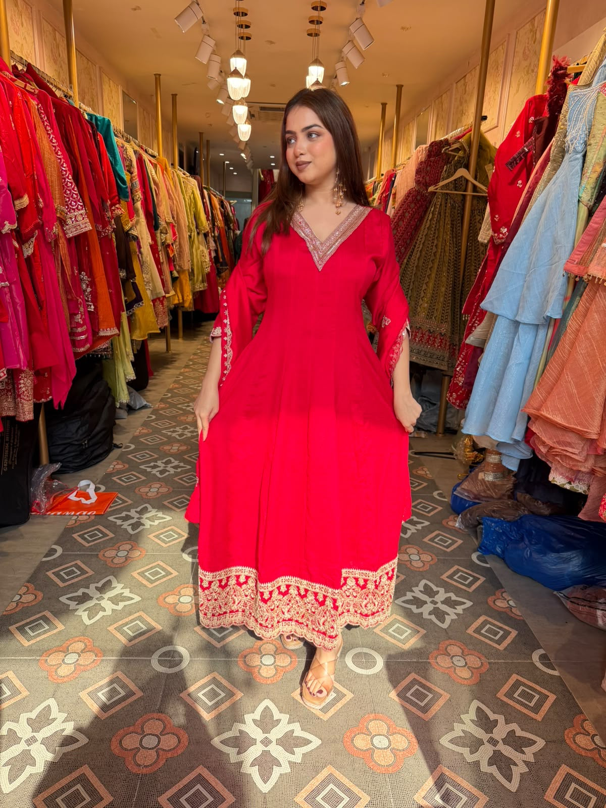 Rani Pink Embroidered Anarkali Suit with Dupatta