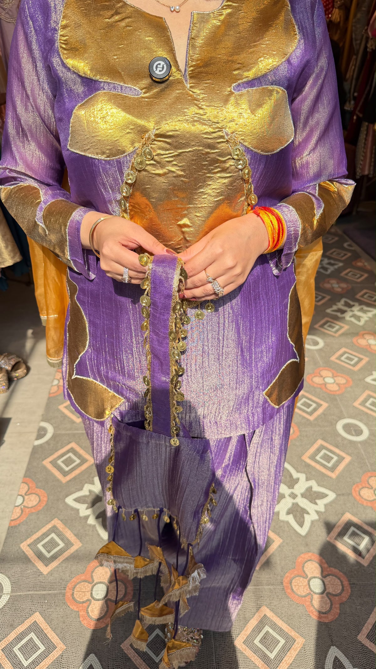 Peplum Kurta with Flared Pants & Organza Dupatta Set
