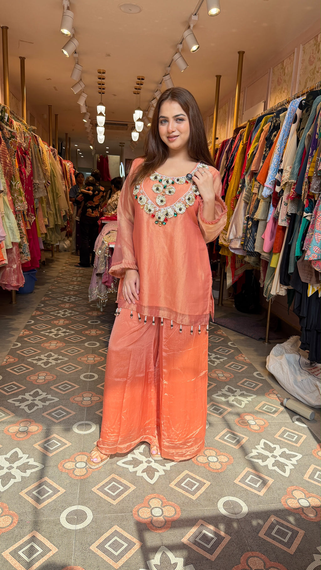 Silk Blend Peplum Kurta with Palazzo Pants Set