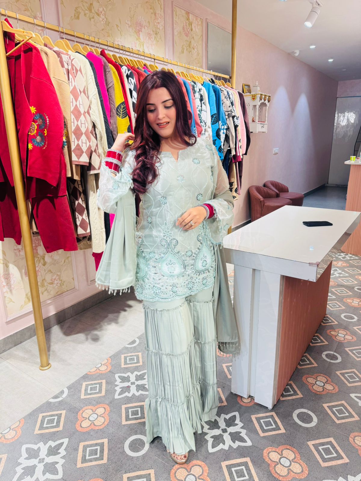 Nona Embroidered Kurti Sharara Set