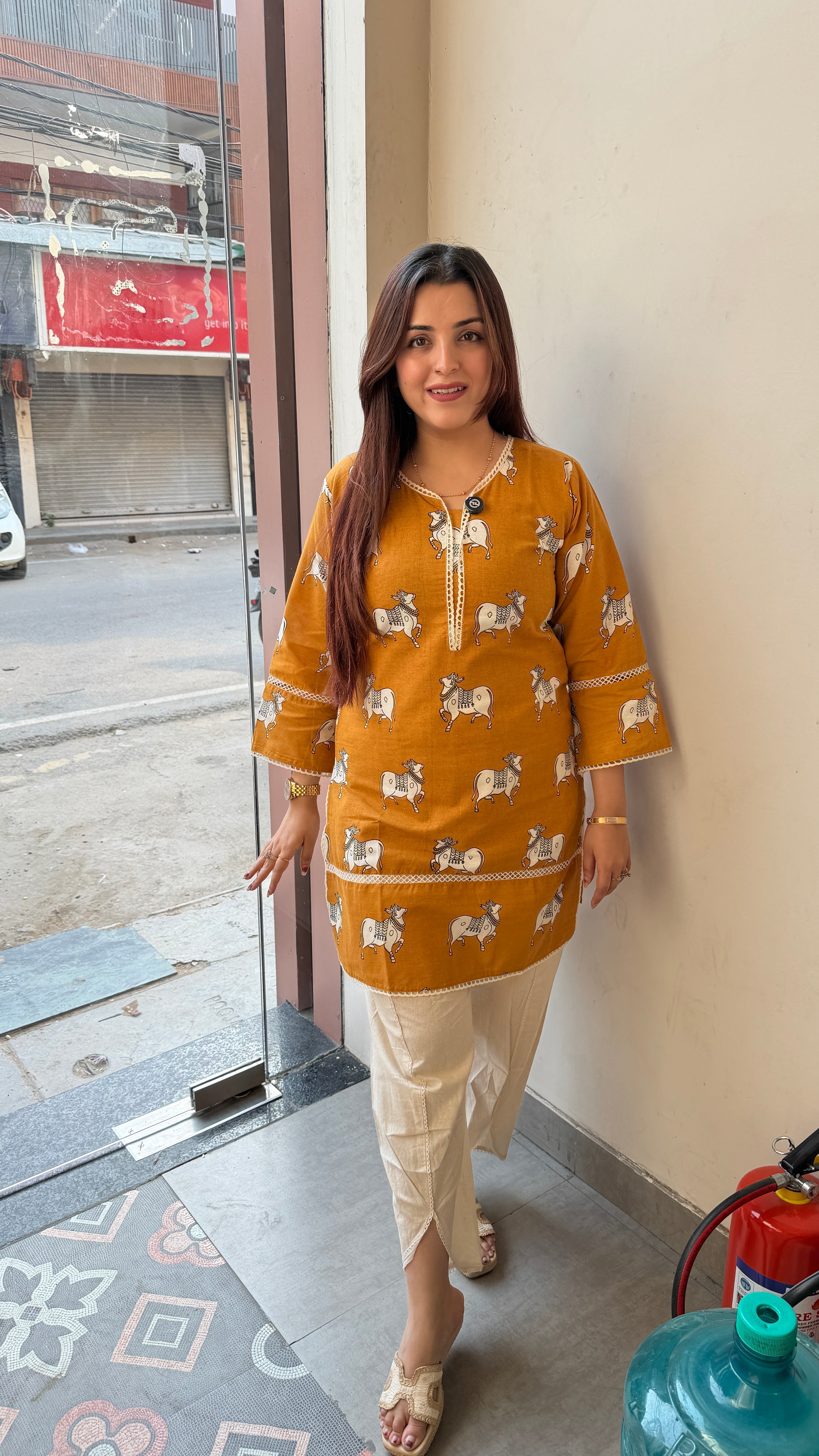 Cow Print Cotton Kurti with Tulip Pants