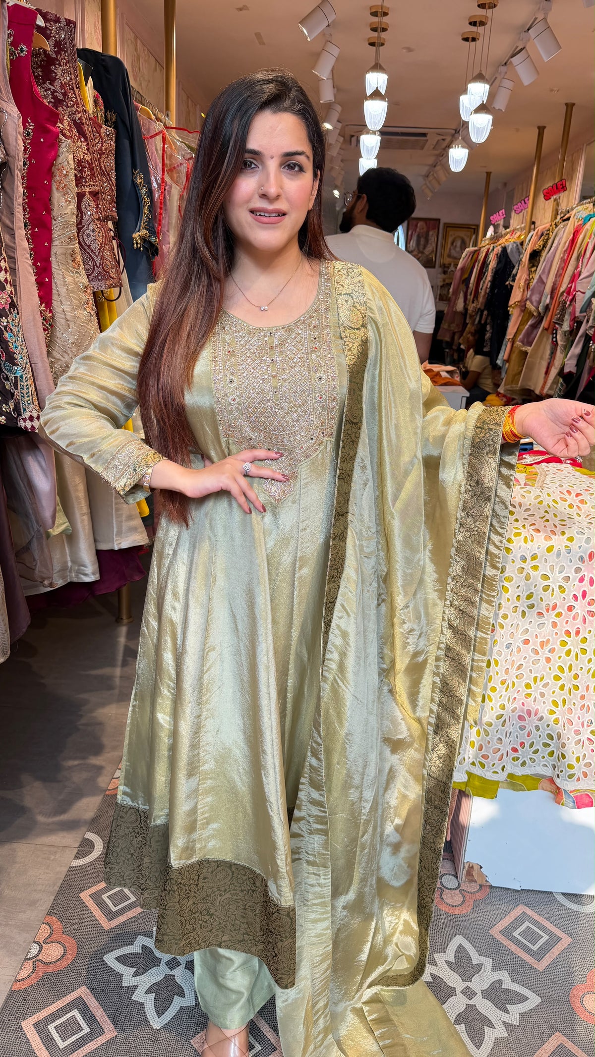 Silk Anarkali Suit with Antique Gold Embroidery