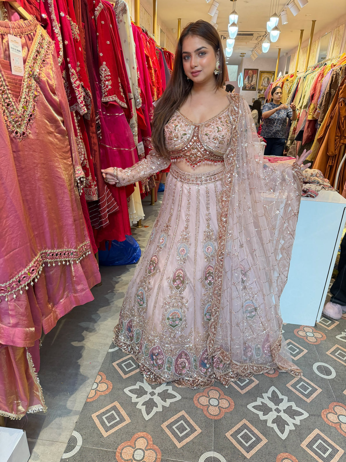 Dusty Rose with Multicolour Floral Accents  Embroidered Lehengap