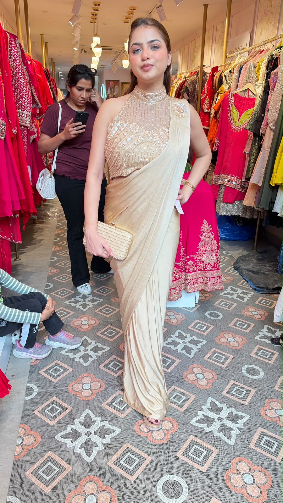Embellished High-Neck Blouse Saree