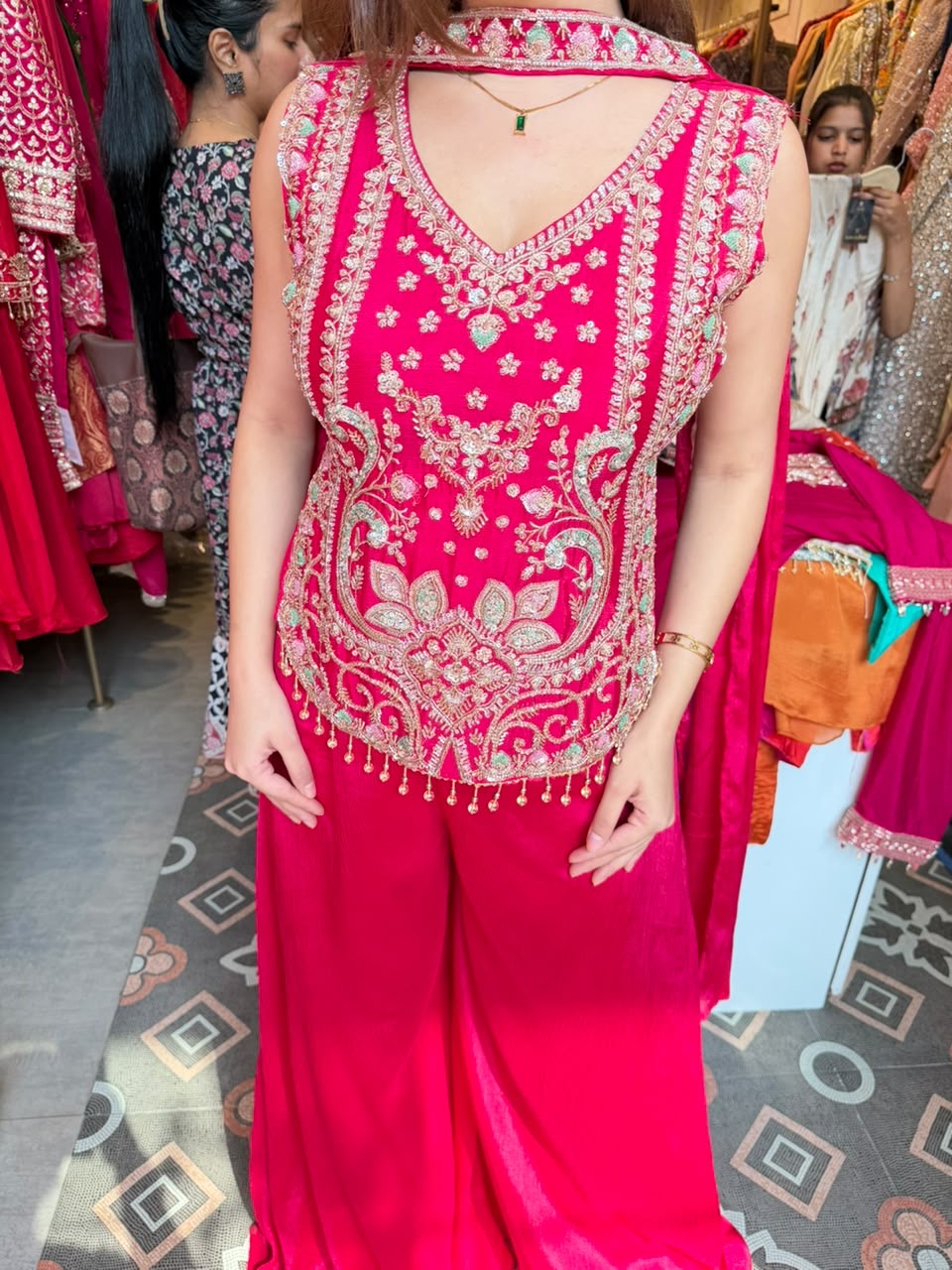 Royal Rani Pink Embroidered Palazzo Suit