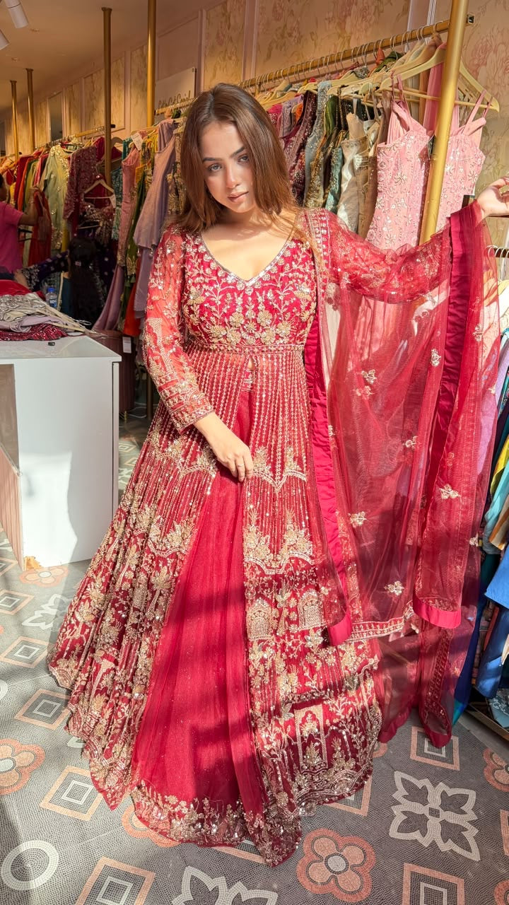 Red Bridal Floor-Length Anarkali Suit
