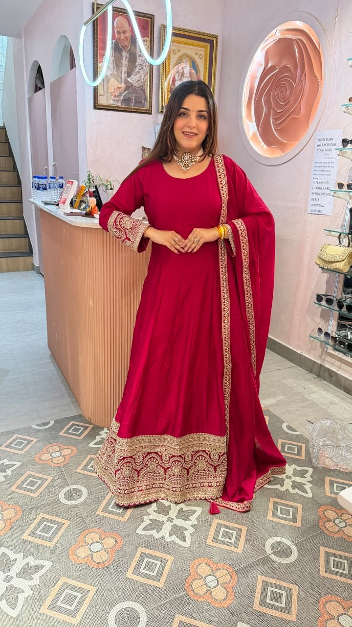 Floor-Length Anarkali Suit with Heavy Zari Border
