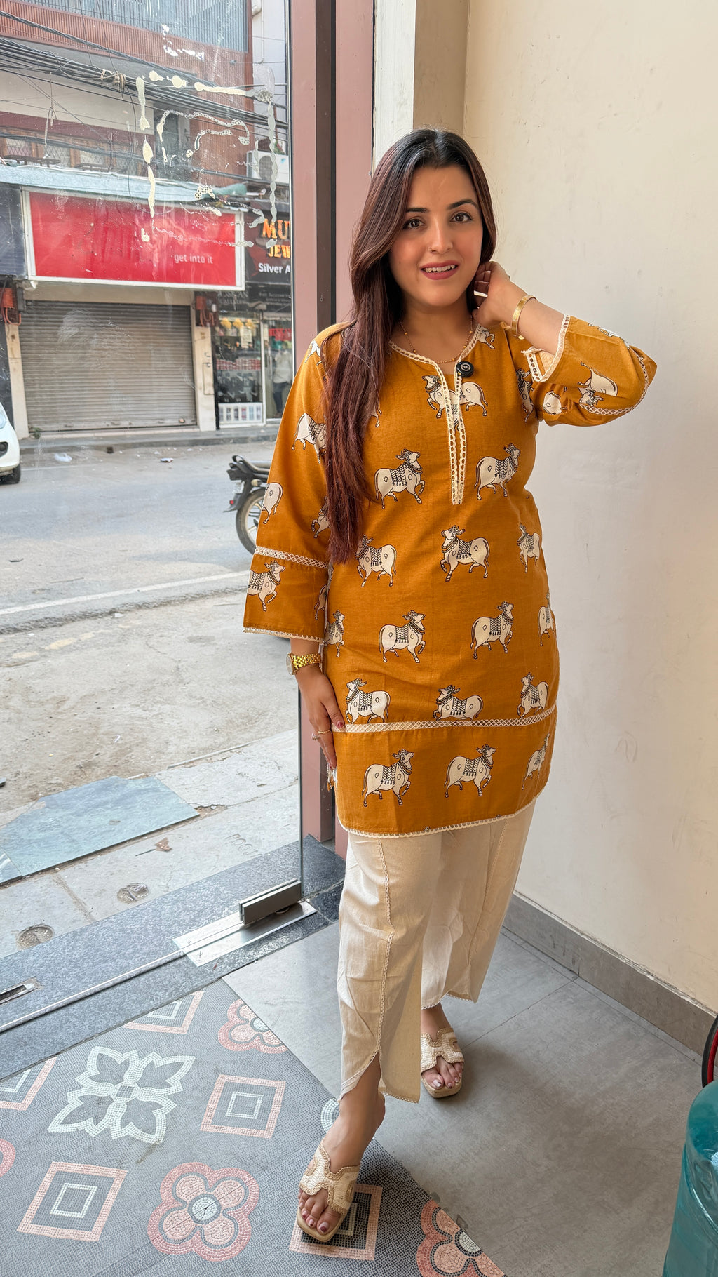 Cow Print Cotton Kurti with Tulip Pants