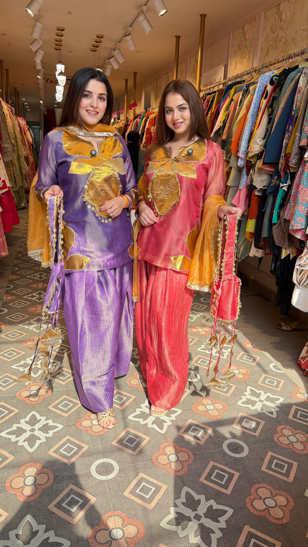 Peplum Kurta with Flared Pants & Organza Dupatta Set
