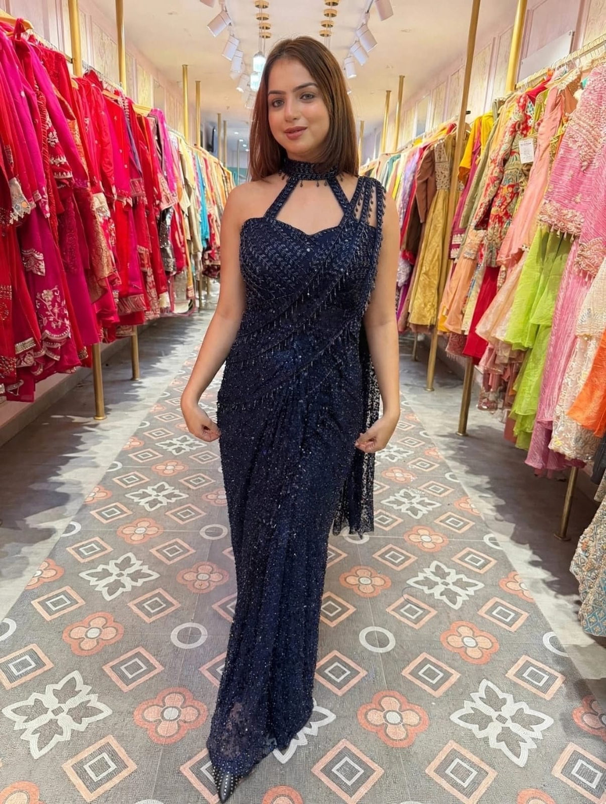 Sequin Draped Evening Gown